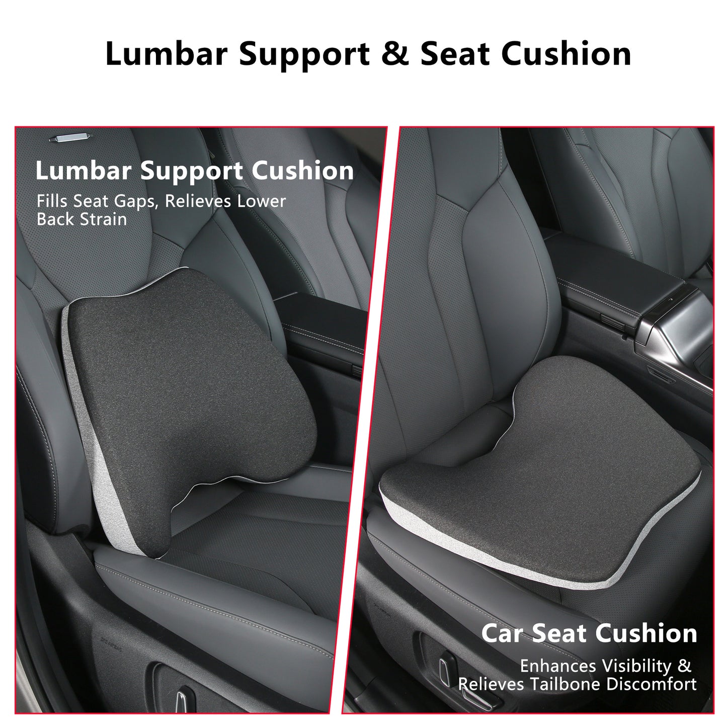 Cojín de asiento de coche, cojines de cuña 2 en 1 o soporte lumbar para conducir, cojín de asiento de espuma viscoelástica extra grande para aliviar el dolor de ciática, cojín de asiento del conductor para coche camión