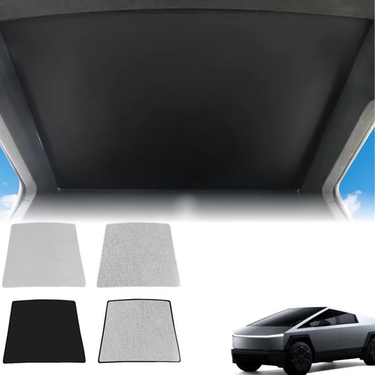 2024-2025 Cybertruck Ice Crystal Net Glass Toit et Sunshade de pare-brise - Blocage de chaleur, visière solaire pliable avec découpe miroir, conception réfléchissante fraîche, 2 pcs