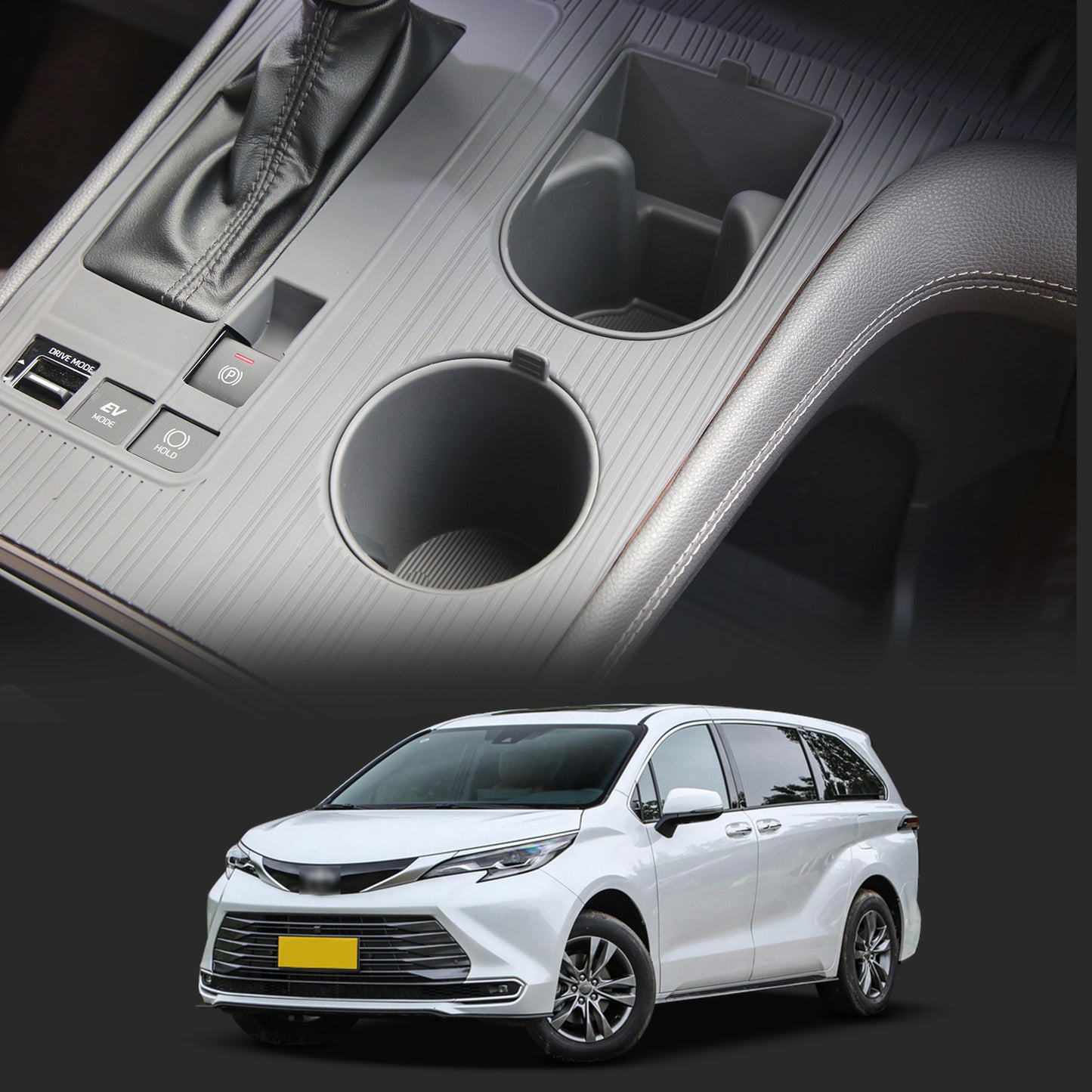 2PCS Center Console Cup Holder Insert for Sienna 2021 2022 2023 2024 2025,2025 Upgraded Organizer TPE Cup Holder for Sienna Interior Accessories