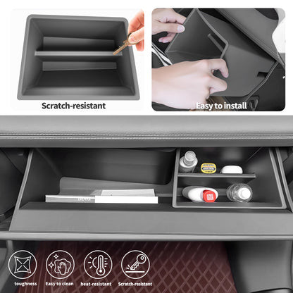 Glove Box Organizer for Toyota Sienna 2021-2026 Silicone Passenger Side Storage Box Increase Storage Space for Sienna Accessories Center Console(Gray)