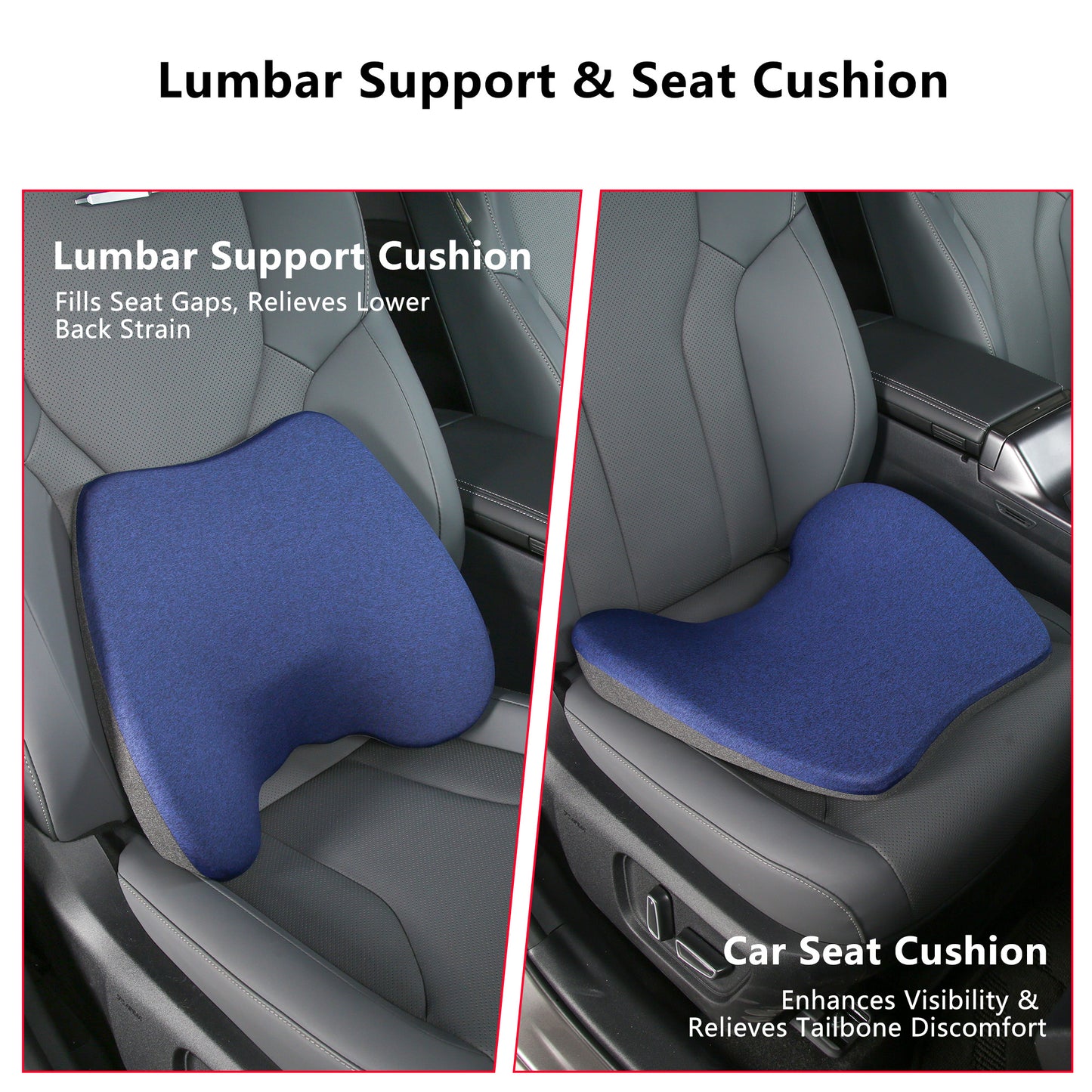 Cojín de asiento de coche, cojines de cuña 2 en 1 o soporte lumbar para conducir, cojín de asiento de espuma viscoelástica extra grande para aliviar el dolor de ciática, cojín de asiento del conductor para coche camión