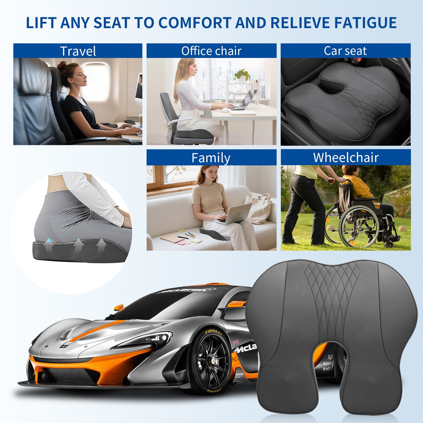 Premium Memory Foam Seat Cushion for Car & Office,Ergonomic Office Desk Accessories for Tailbone Pain Relief,Extra-Dense Memory Foam for Hip,Tailbone,Coccyx,Sciatica Diamond Pattern-Ochre Brown