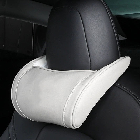Couro encosto de cabeça do carro pescoço travesseiro memória espuma design ergonômico para todos os modelos 3/Y/S/X Novo Modelo 3 Highland-White