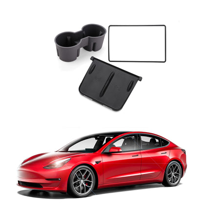 Tesla cup holder screen edge protector wireless charger mat interior accessories