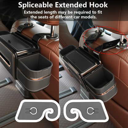 Rear Seat Cup Holder Back Seat Car Organizer 6 in 1 Multifunctional Car Back Seat Storage Box with Drink Cup Holder Tissue Box for Car Phone Holder Snacks Drinks Handbag Makeup Mirror Black