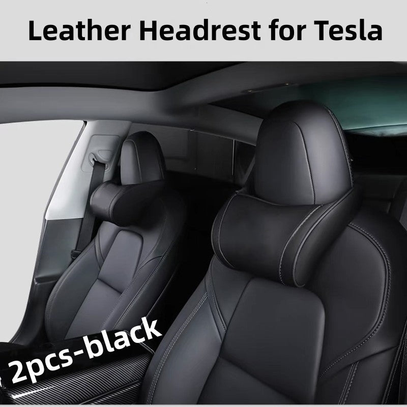 Leather Headrest Car Neck Pillow Memory Foam Ergonomic Design for