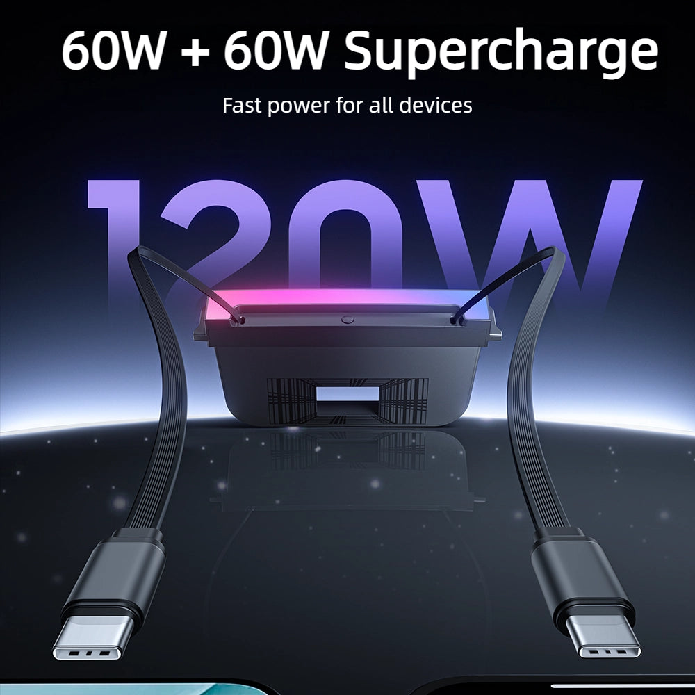 Fast Charging Center Console Hub RGB Ambient Light With Retractable Cables For Tesla Model Y Juniper & Model 3 Highland