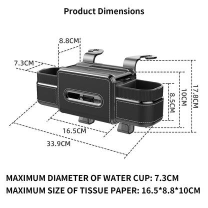 Rear Seat Cup Holder Back Seat Car Organizer 6 in 1 Multifunctional Car Back Seat Storage Box with Drink Cup Holder Tissue Box for Car Phone Holder Snacks Drinks Handbag Makeup Mirror Black