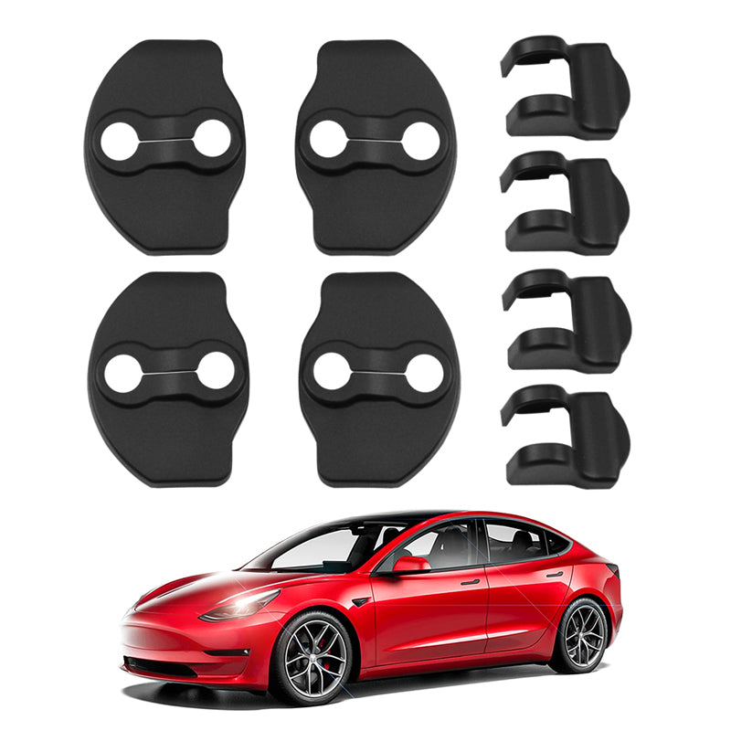 Door Lock Cover Protector Stainless Steel for Model 3/Y 4 Pcs(Carbon Fiber)