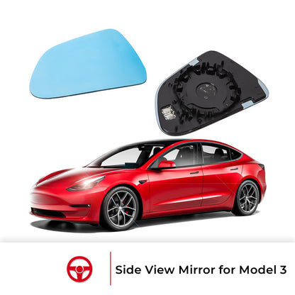 Arcoche Tesla Model 3 2018 2019 2020 2021 2022 2023 Side Mirrors surface adopts 2.5D high-definition blue lens with anti-glare effect The raw material is float glass optimized the curvature of the lens to make it more ergonomic and avoid dizziness when looking at the rear mirror.