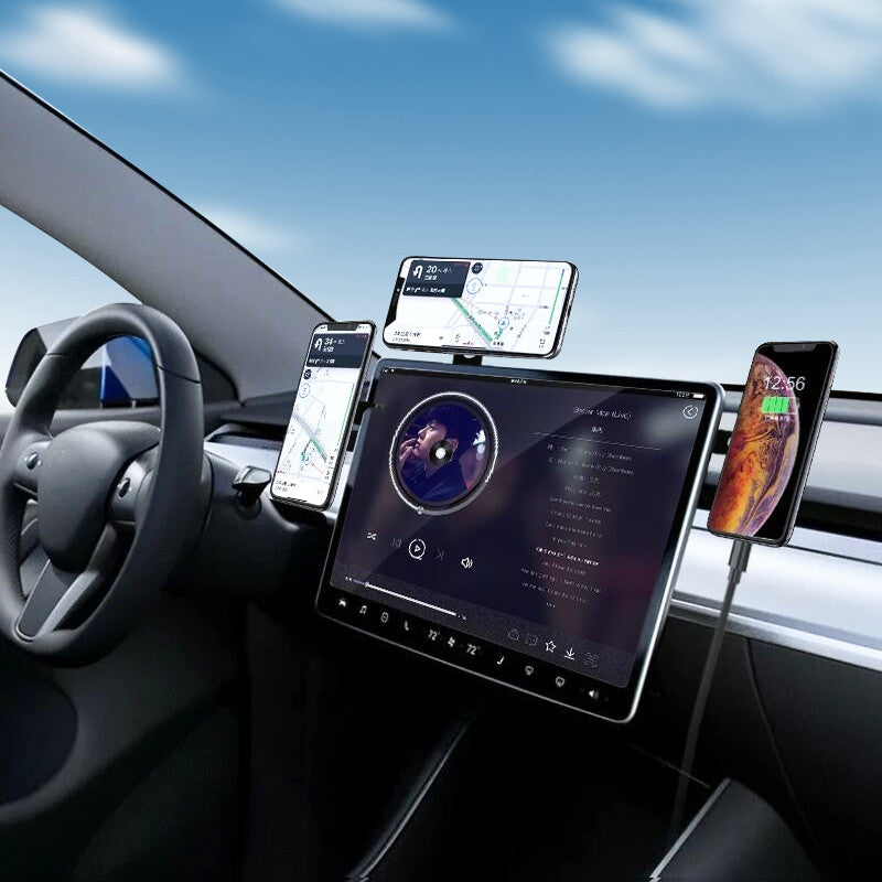 phone holder mount  magnet magnetic screen hidden invisible foldaway apple magnetic iphone tesla model 3 Y car 2022 2023 2021 2020 2019 2018 s3xy arcoche accessories accessory aftermarket Vehicles standard long range performance sr+ electric car rwd ev interior diy decoration price elon musk must have