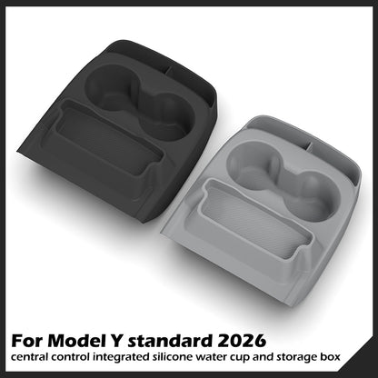 Integrovaný silikonový kelímek na vodu a úložný box centrálního ovládání pro model Y Standard 2026