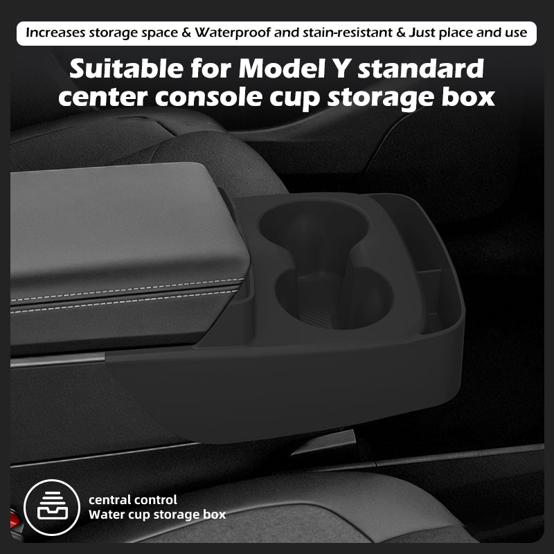 Integrovaný silikonový kelímek na vodu a úložný box centrálního ovládání pro model Y Standard 2026