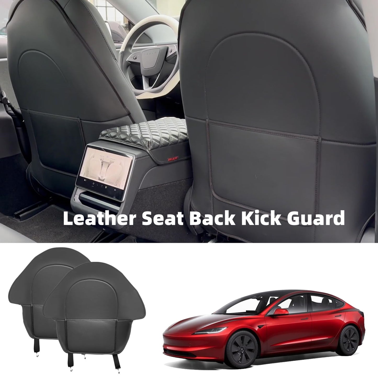Protector de cuero para respaldo de asiento para Tesla Model 3 Highland/3/Y - Juego de 2