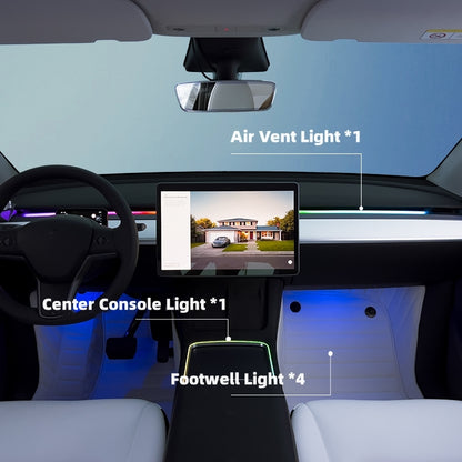 Iluminación ambiental interior del coche, tira de luces LED RGB de 128 colores, Control por aplicación para el modelo 3/Y antes de octubre de 2023