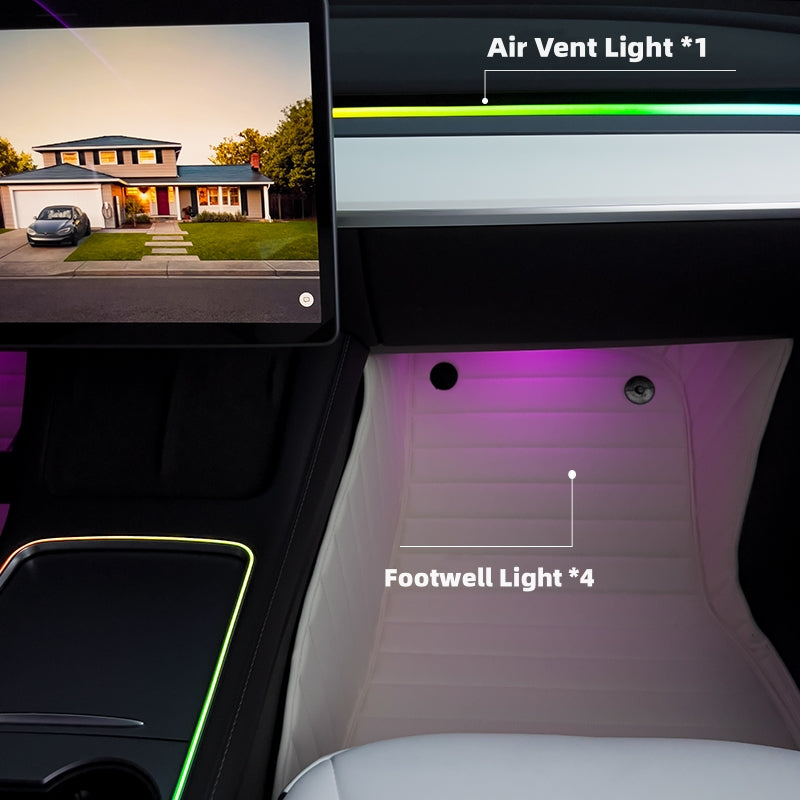 Auto-Ambiente-Innenbeleuchtung RGB 128-Farben-LED-Streifenlichter APP-Steuerung für Modell 3/Y vor Oktober 2023