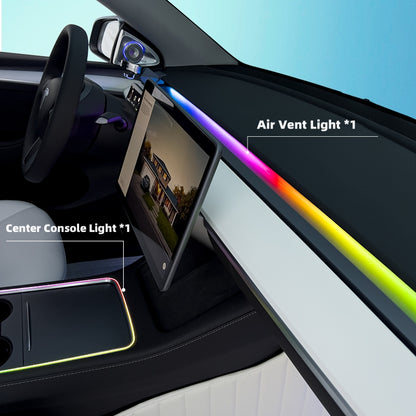 Ndriçimi i brendshëm i ambientit të makinës RGB Dritat me shirita LED me 128 ngjyra APP Kontrolli për Modelin 3/Y përpara tetorit 2023