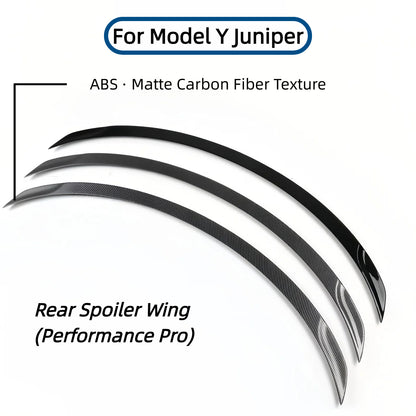 Spoiler Wing Performance Performance Pro Style Lip Tail Tail pour nouveau modèle Y Juniper 2025 (Fibre de carbone brillant noir et mat brillant)