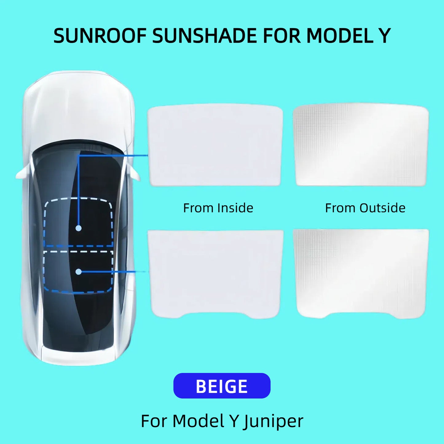 Upgradujte ledové krystaly SUNSOOF SUNSSADE UV PŘEHLEDU SVĚTOVÉ SVĚT pro model Y 2020-2025 Juniper (Black & Beige)