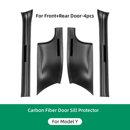 Premium Carbon Fiber Front & Rear Door Sill Protectors Complete Protection for Model 3/Y