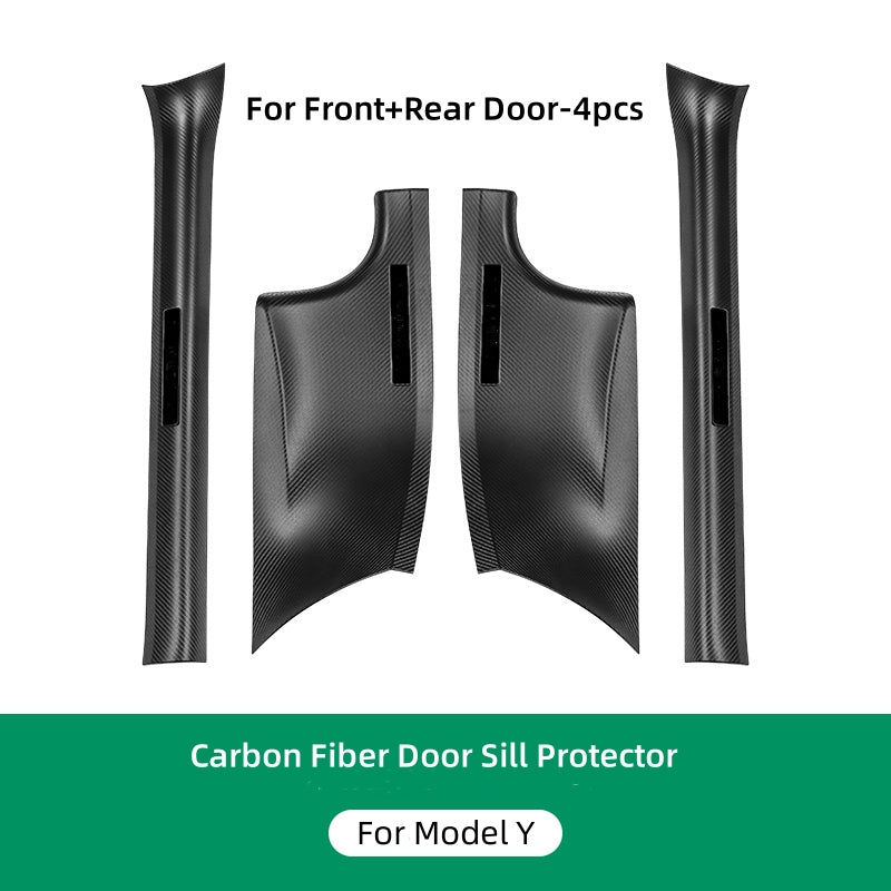 Premium Carbon Fiber Front & Rear Door Sill Protectors Complete Protection for Model 3/Y