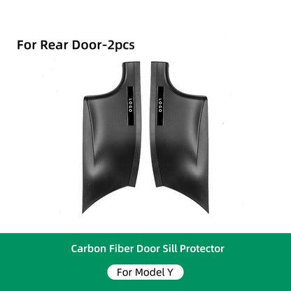 Protectores de umbral de puerta delantera y trasera de fibra de carbono de primera calidad, protección completa para el modelo 3/Y