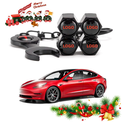 Tire Valve Stem Caps for Model 3/Y/S/X Car Accessory Decorative 5 Pcs (Black&Red)