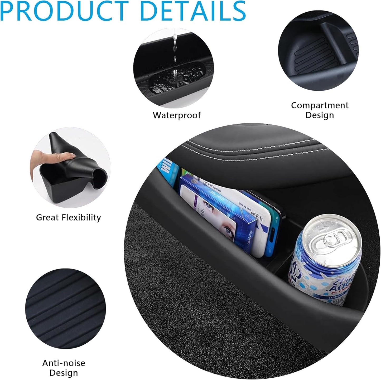 TPE Door Side Organizers Storage Box Protectors Full Set 4pcs for Tesla Model 3 Highland & Model Y Juniper