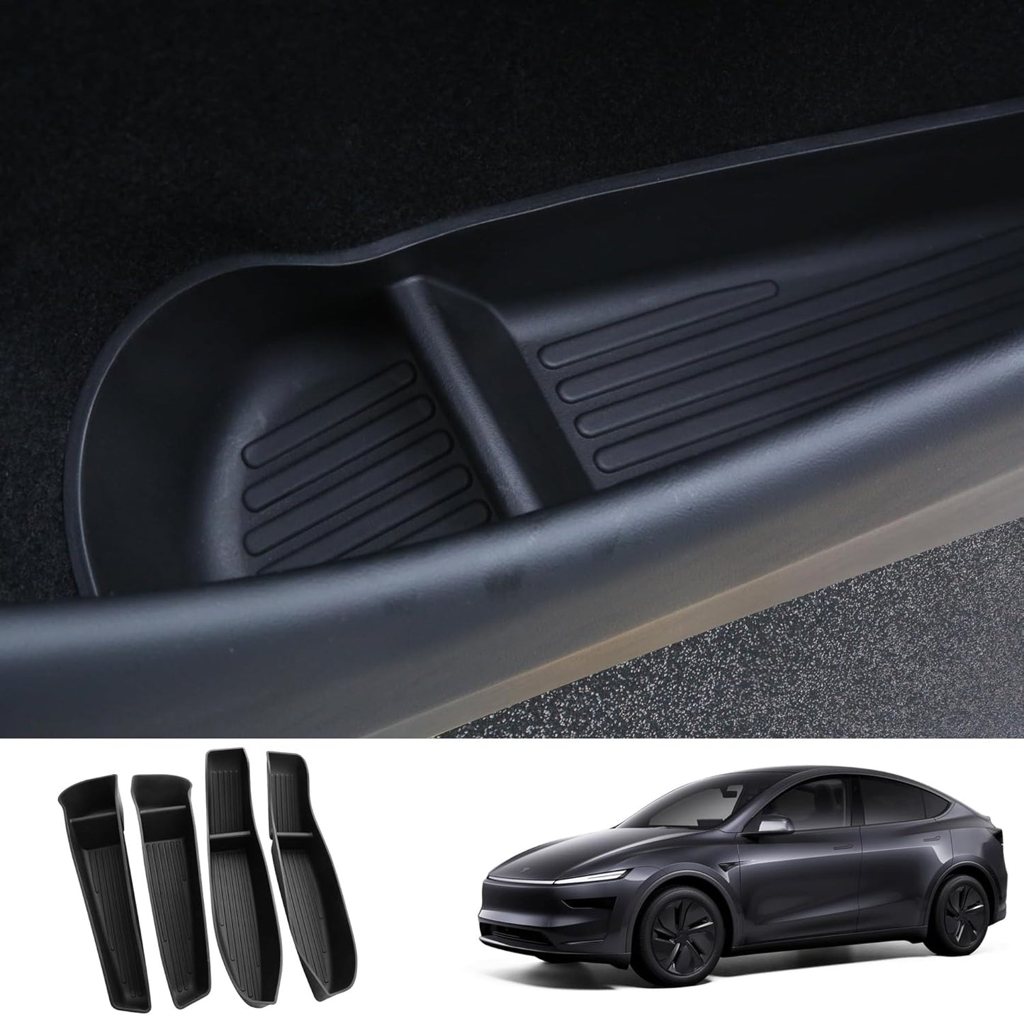 TPE Door Side Organizers Storage Box Protectors Full Set 4pcs for Tesla Model 3 Highland & Model Y Juniper