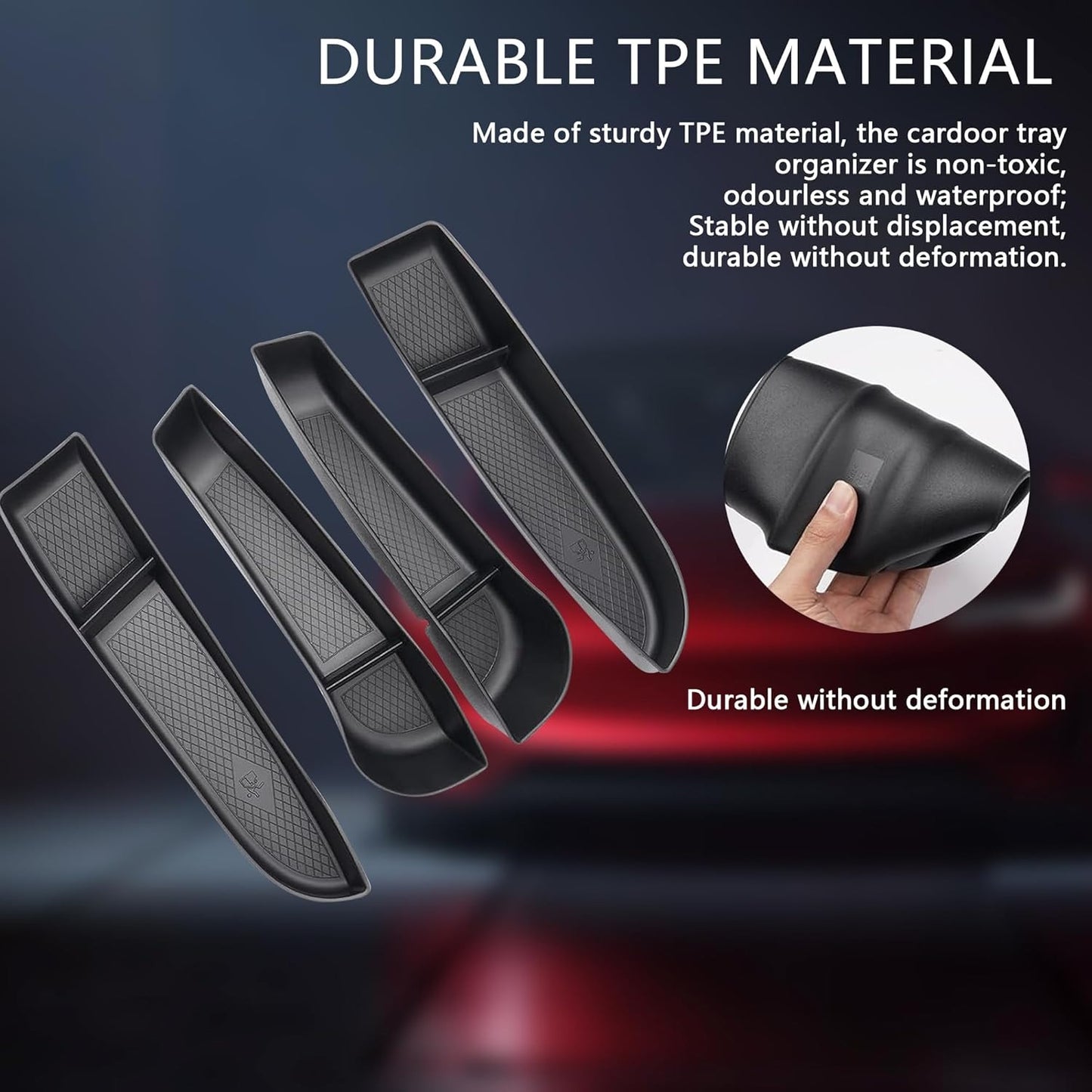 TPE Door Side Organizers Storage Box Protectors Full Set 4pcs for Tesla Model 3 Highland & Model Y Juniper