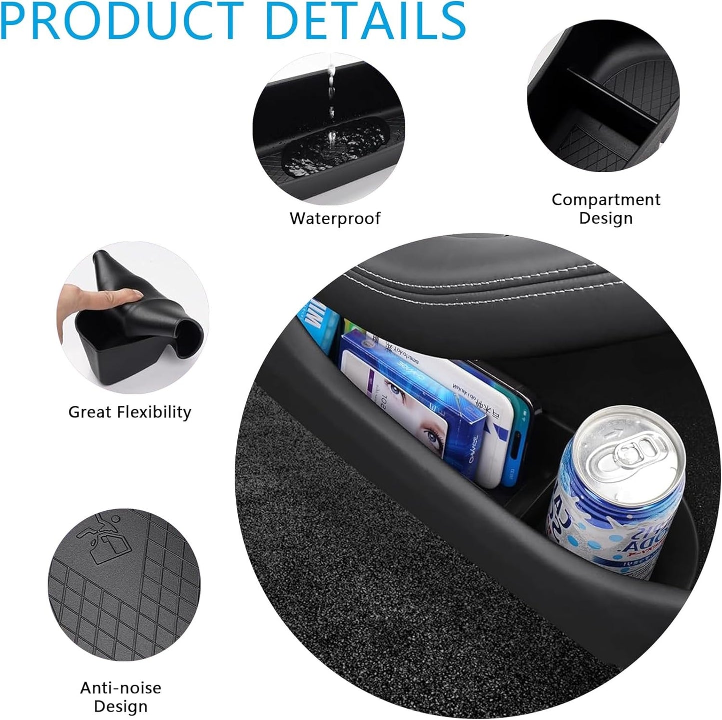 TPE Door Side Organizers Storage Box Protectors Full Set 4pcs for Tesla Model 3 Highland & Model Y Juniper