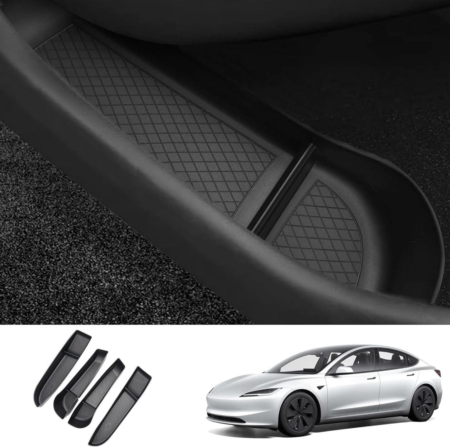 TPE Door Side Organizers Storage Box Protectors Full Set 4pcs for Tesla Model 3 Highland & Model Y Juniper
