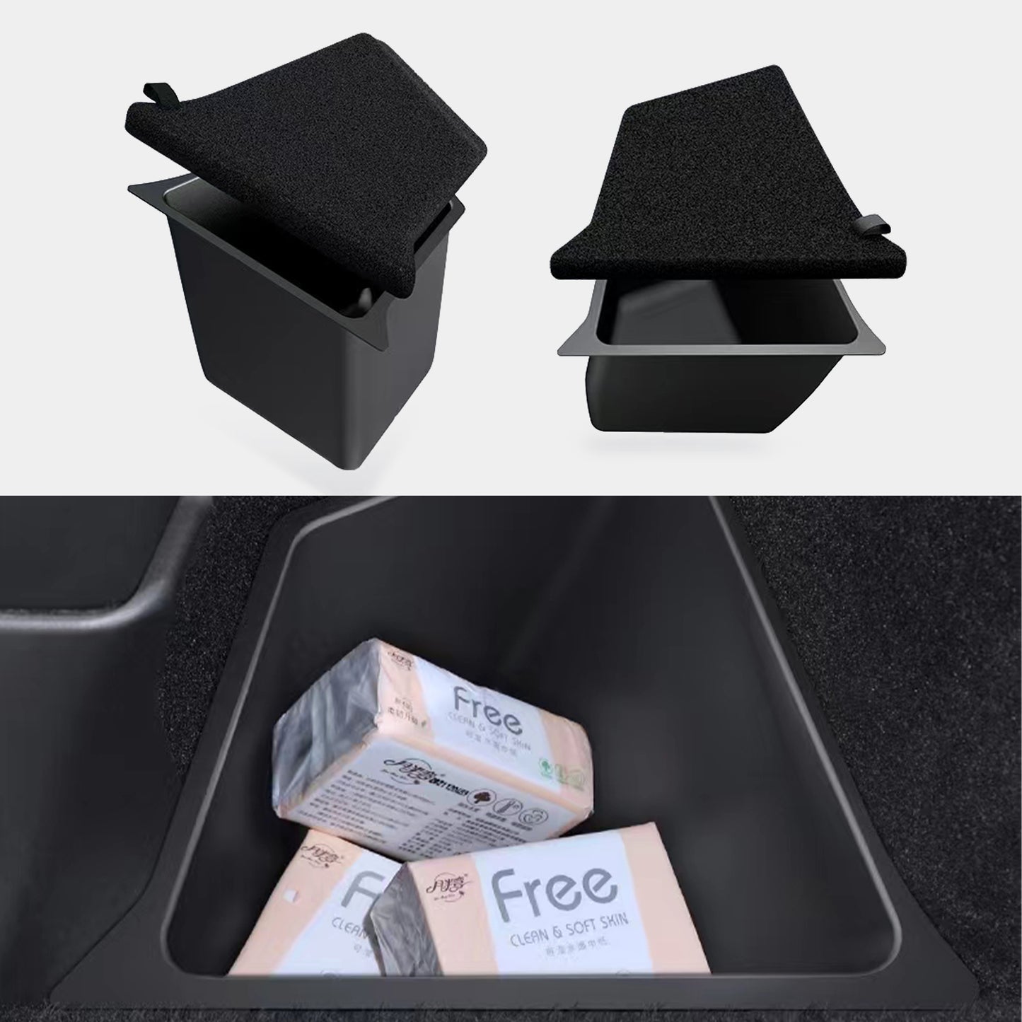 Tesla Model Y Rear Trunk Side Organizer Sorting Bins expands space in the cargo area, prevents items from rolling out of deep grooves High quality TPE material to reduce collisions and protect the items in the box