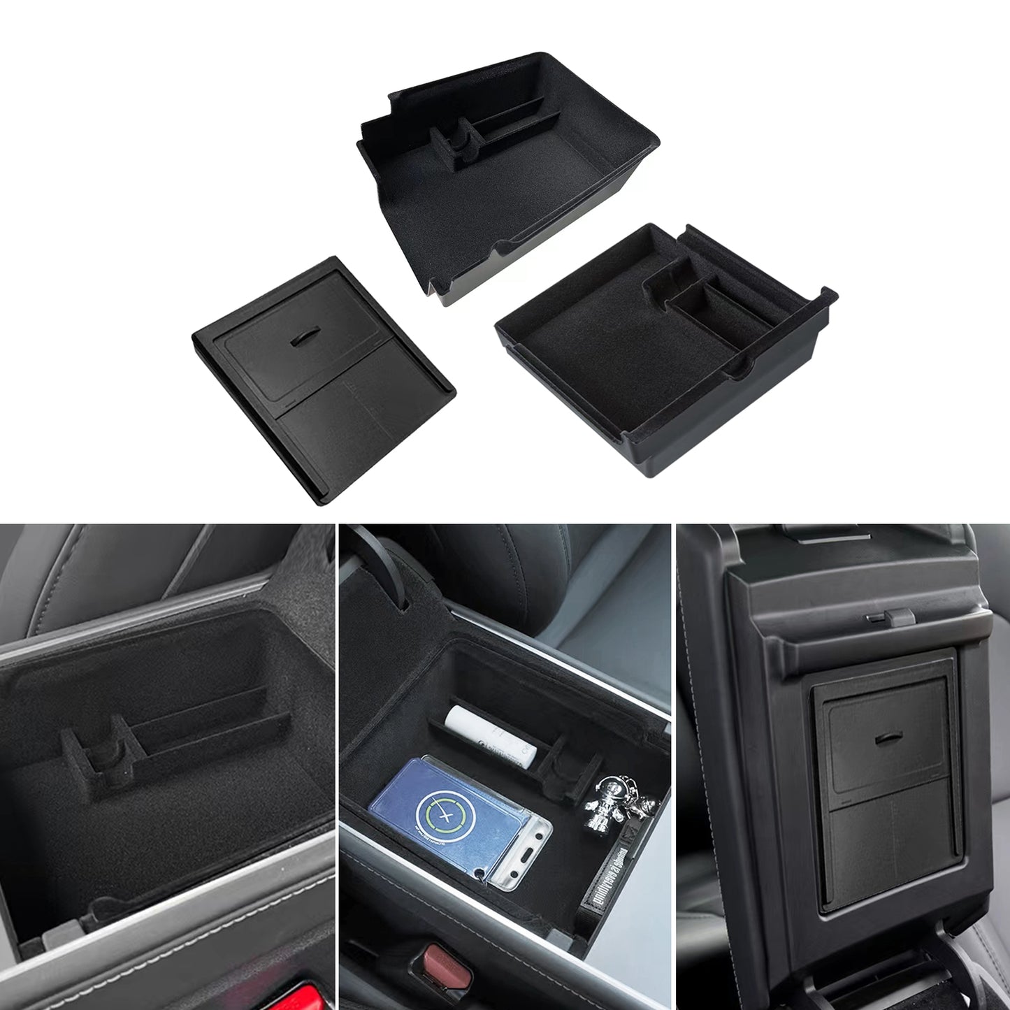 Center Console Storage Box Organizer for Tesla 2024 Model 3 Highland - 1 Pc  (Armrest Box) / Grey