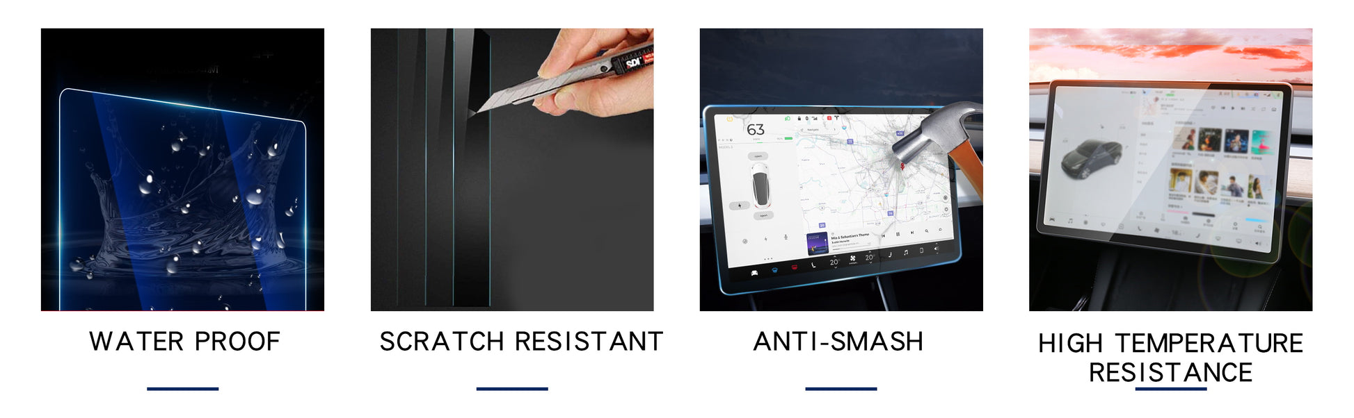 Tesla Model 3/Y Screen Protector High-strength tempered glass protect Model 3/Y screen from scratches and impacts a nice Model 3 accessory for GPS screen The combination of oleophobic layer & anti-glare layer makes the navigation screen no longer dazzling and does not leave fingerprints.