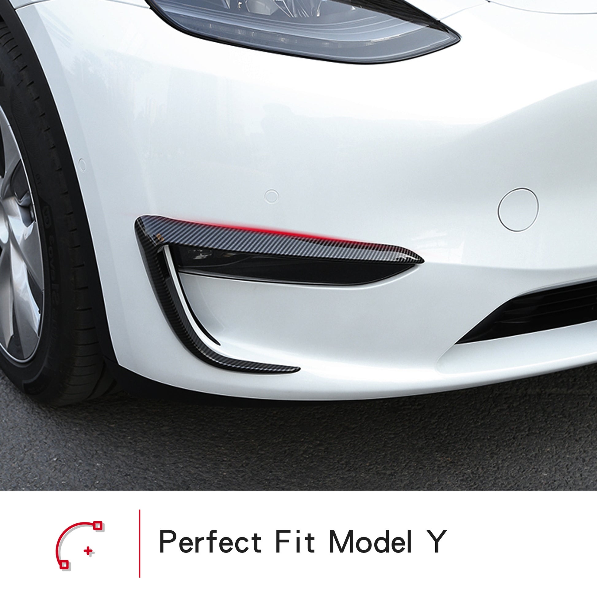 tesla model Y front fog light trim cover covers lamp frame blade car 2022 2023 2021 2020 2019 2018 s3xy arcoche accessories accessory aftermarket price Vehicles standard long range performance sr+ electric car rwd ev interior exterior diy decoration price elon musk must have black white red blue 5 7 seats seat