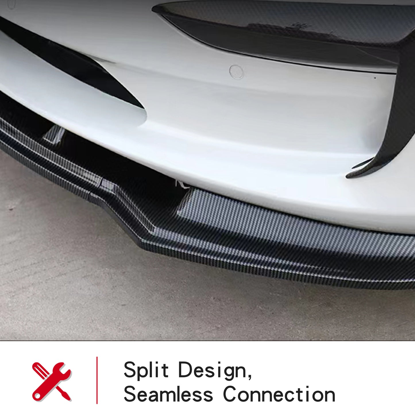 tesla model 3 front bumper lip spoiler splitter install car 2022 2023 2021 2020 2019 2018 s3xy arcoche accessories accessory aftermarket price Vehicles standard long range performance sr+ electric car rwd ev interior exterior diy decoration price elon musk must have black white red blue 5 7 seats seat