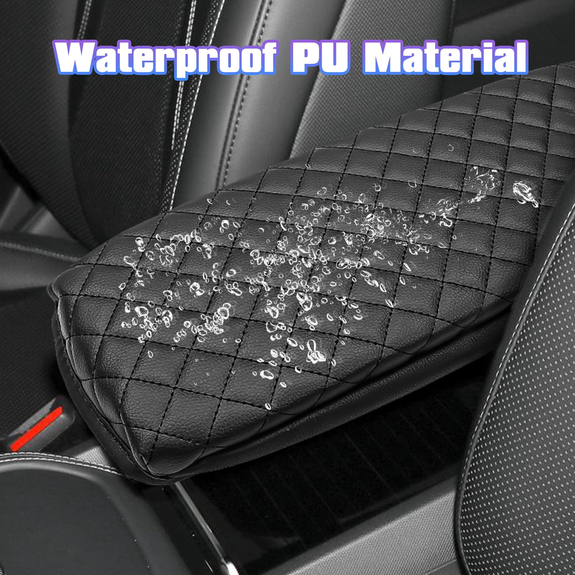 Black PU Leather Car Armrest Mat Center Console Protector Cushion