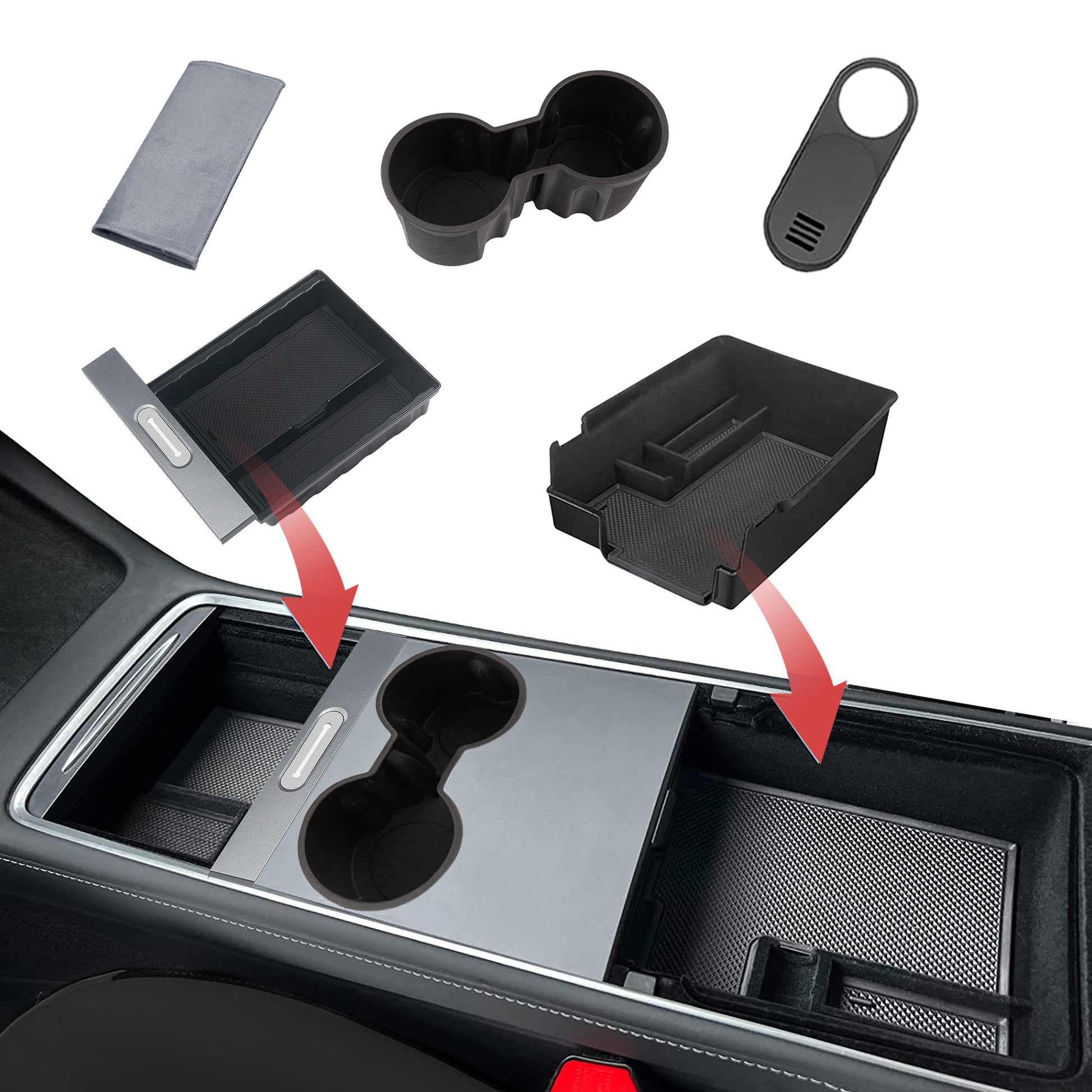 center console organizer 3 5 6 pieces pcs space store save flocked flocking tesla model 3 Y car 2022 2023 2021 arcoche accessories accessory aftermarket price Vehicles standard long range performance sr+ electric car rwd ev interior exterior diy decoration price elon musk must have black white red blue 5 7 seats seat
