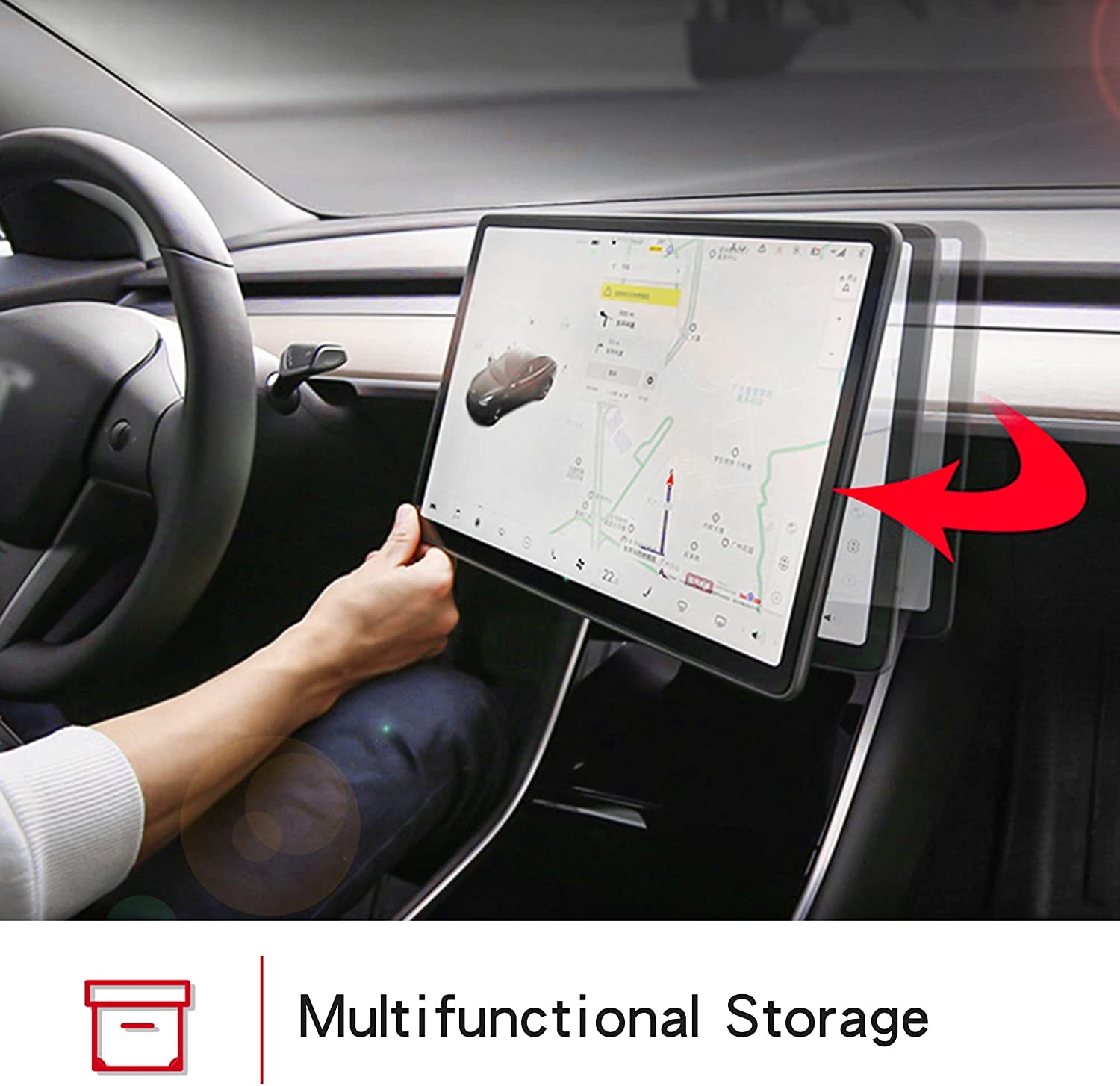 Arcoche Tesla Model 3 & Y 2021 Screen Rotating Holder Center Console Navigation Screen Rotation Holder can be rotated 30 degrees, feel free to flexibly adjust left and right to the best viewing made of high-strength ABS plastic material.