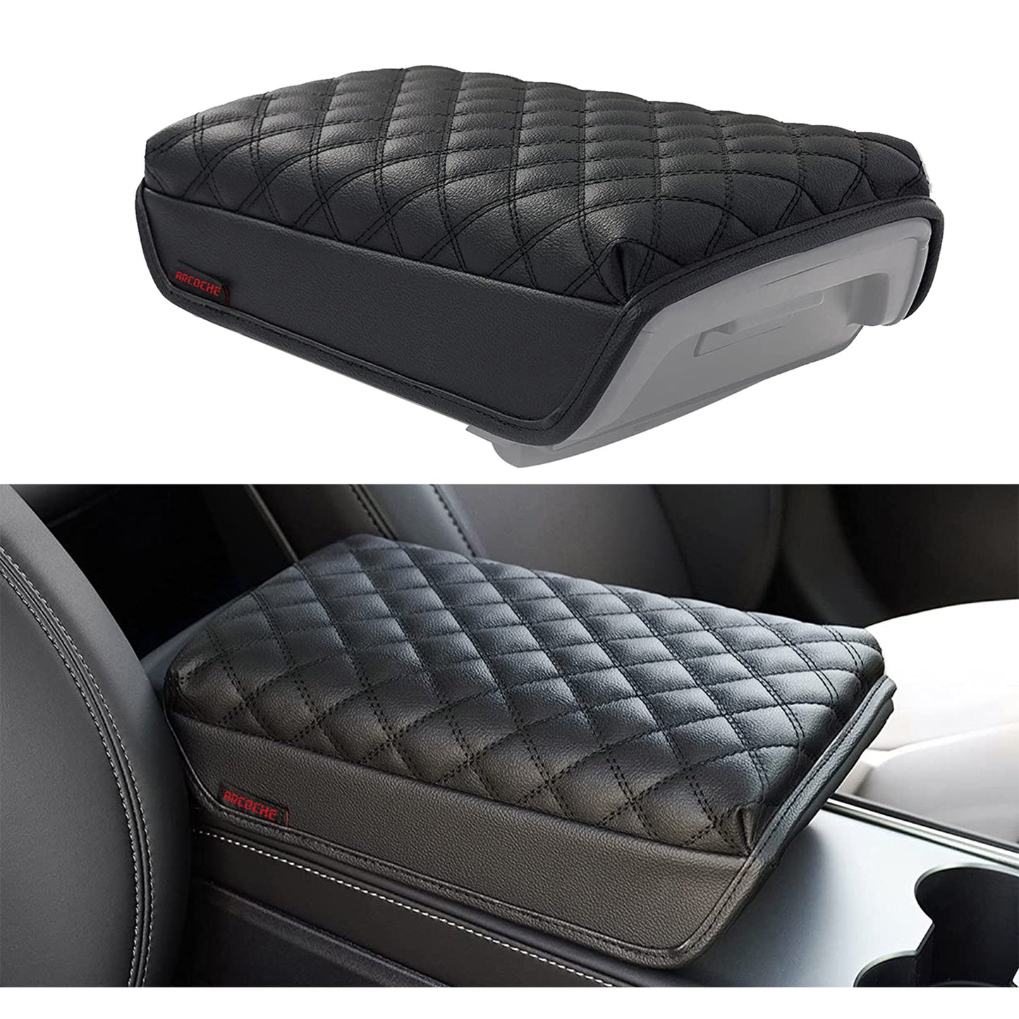 armrest cover pad PU leather center console protect tesla model 3 Y car 2022 2023 2021 arcoche accessories accessory aftermarket price Vehicles standard long range performance sr+ electric car rwd ev interior exterior diy decoration price elon musk must have black white red blue 5 7 seats seat